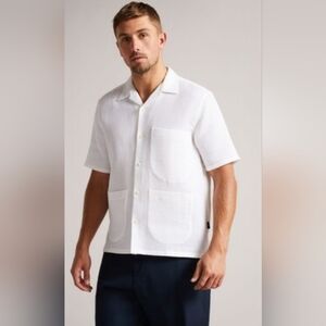 Ted Baker Heavy Teaxtured Short Sleeve Button Down Top With Pockets